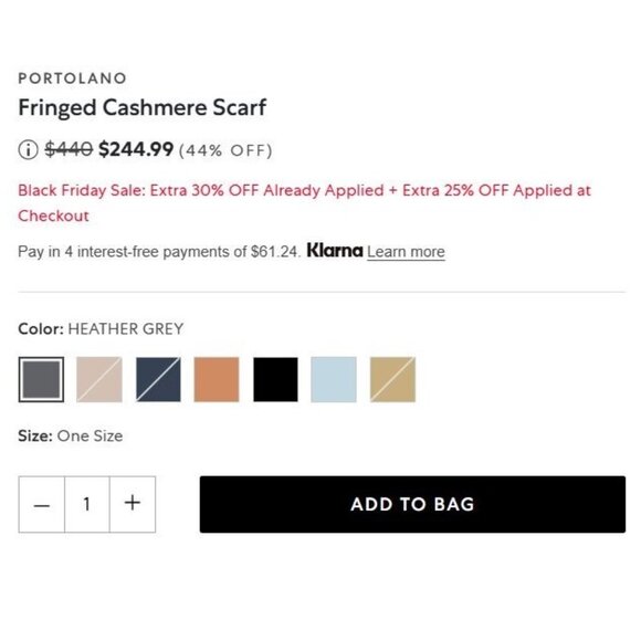 Portolano Fringe 100% Cashmere Heather Gray Knit Scarf, 22” x 72” - Picture 6 of 6